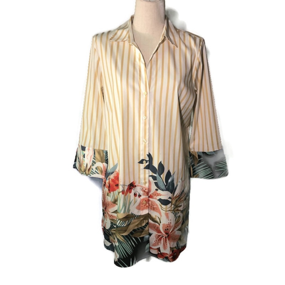 Soft Surroundings M Button Front Stripe Tunic - image 1